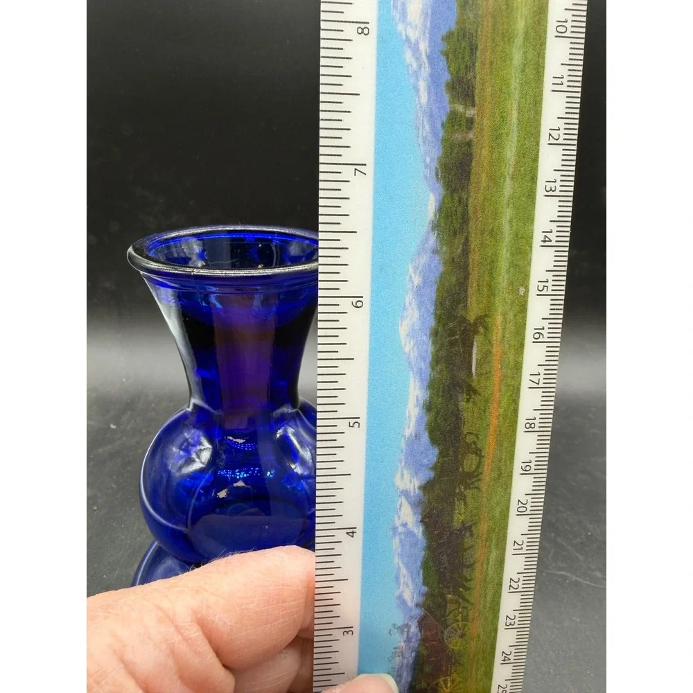 Vintage Cobalt Blue Glass Bud Vase Double Bulb Gourd‎ Shape Mid Century Modern